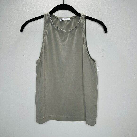 Zara Sand Color High Neck Sleeveless Stretch Tank Top Med - Picture 10 of 10